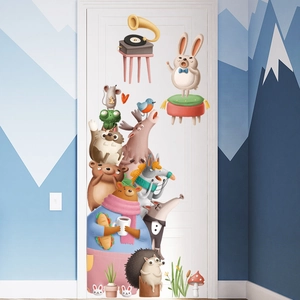 Self-adhesive cartoon animal wall stickers for nursery and children's room door decor