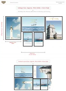Dimensions détaillées des stickers muraux paysage méditerranéen avec phare et mer