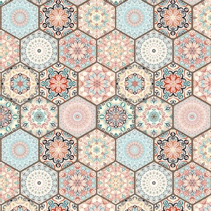 Waterproof self-adhesive wallpaper with colorful hexagonal mandala pattern for kitchen