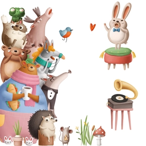 Hand-painted cartoon animal wall stickers for kids nursery and classroom decoration