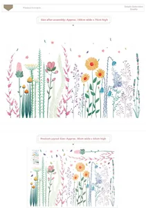Stickers muraux fleurs aquarelle détaillés en format 90x60cm avec motifs de fleurs