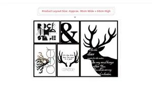 Detail view of rock and deer themed minimalist black and white art wall stickers set