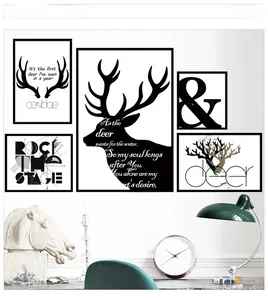 Close-up of modern minimalist 5-piece framed wall art set featuring Nordic deer designs