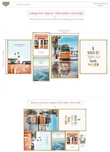 Detailed view of self-adhesive PVC beach wall stickers with 108x52cm layout dimensions