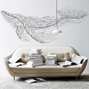 Modern Geometric Whale Wall Sticker Black PVC Waterproof Self-Adhesive Wall Decal For Living Room Bedroom Minimalist Nordic Home Decor