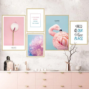 Pink Flamingo Floral Crystal Theme PVC Wall Sticker Minimalist Modern Self Adhesive Background Decor For Bedroom Dorm
