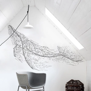 Modern black geometric whale wall sticker for minimalist living room and bedroom decor