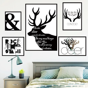 5-piece Nordic style minimalist wall art set featuring deer silhouette and artistic text