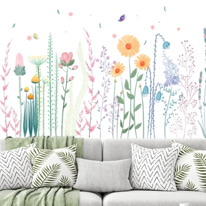 Stickers muraux fleurs aquarelle avec tournesols et papillons pour décoration intérieure