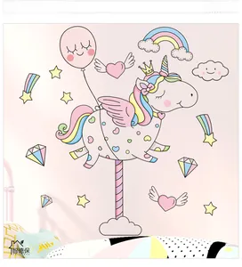 Rosa Einhorn Wandsticker mit Regenbogen und Sternen für Kinderzimmer Wanddekoration