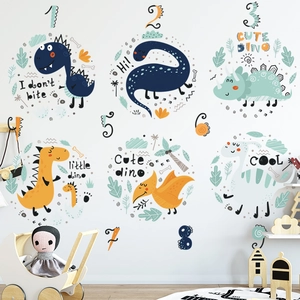 Cartoon dinosaur number wall decals for kids room decoration in self-adhesive PVC