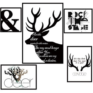 Modern black and white deer wall art set with minimalist frames for living room decor