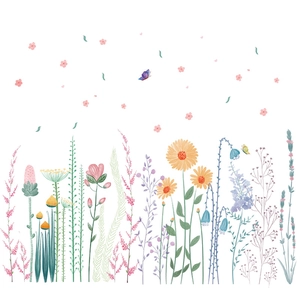 Stickers muraux fleurs à l'aquarelle et papillons aux tons pastels pour décoration d'intérieur