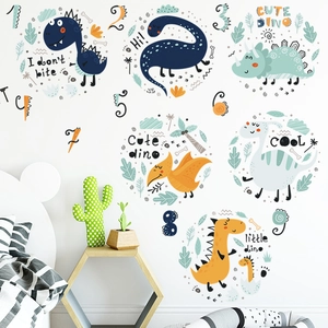 Cartoon dinosaur number wall stickers 1-9 for kids room and kindergarten decor