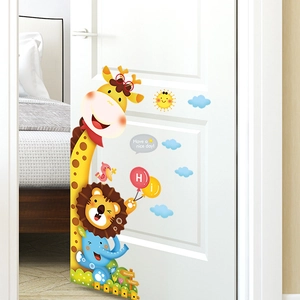 Autocollants Muraux Animaux Girafe Lion Éléphant Dessin Animé PVC Imperméable Amovible Pour Chambre D'Enfant Décor De Porte