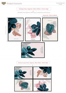 Detailed dimensions of pink leaf wall stickers in 89x72cm layout for bedroom decor