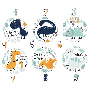 Cartoon dinosaur wall stickers for kids rooms featuring diverse species and bright colors