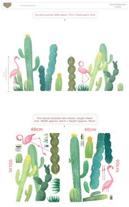 Détail de sticker mural flamant rose et cactus, dimensions finales 171x86 cm en PVC