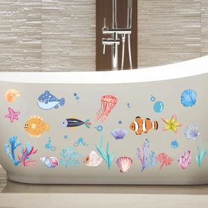 Abnehmbare Cartoon Ozean Fisch Wandaufkleber für Badewanne und Kinderzimmer Dekor