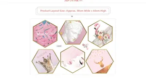 Set of six hexagonal Nordic pink flamingo and floral wall stickers sized 90x60cm