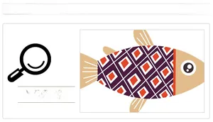 Close-up of sailfish wall sticker with purple geometric patterns and cartoon fish eye