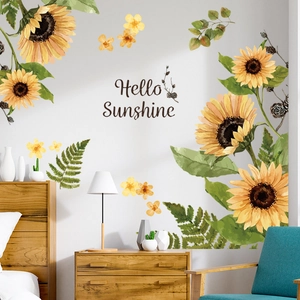 Sunflower PVC Wall Stickers Waterproof Removable Floral Wall Decals Hello Sunshine Art For Living Room Bedroom Home Decor