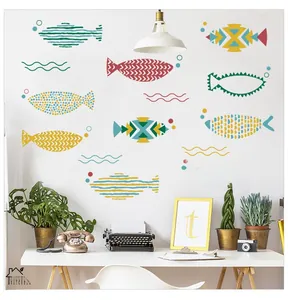 Minimalist geometric fish wall decals in Nordic style for bathroom and kitchen tiles
