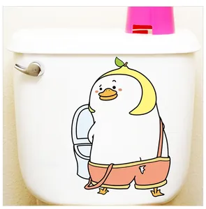 Funny cartoon duck toilet sticker with humorous text on a white waterproof PVC decal