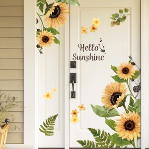 Sunflower wall stickers with Hello Sunshine text for home glass and bedroom decor