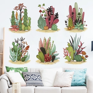 Waterproof cactus wall stickers set featuring hand-painted succulent designs for home decor