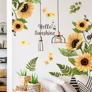 Fresh sunflower wall stickers with Hello Sunshine text for living room decor