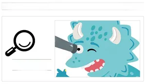 Detail of blue triceratops wall sticker with cute cartoon expression for nursery decor