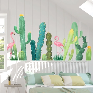 Stickers muraux flamant rose et cactus pour une décoration de chambre fraîche