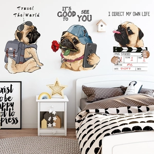 Nordic self-adhesive pug wall stickers for bedroom decor with cool cartoon dog designs