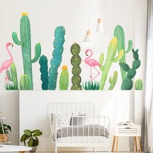 Stickers muraux flamant rose et cactus pour une décoration de chambre fraîche et épurée