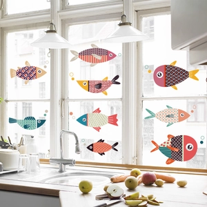 Waterproof cartoon sailfish wall stickers for bathroom tiles and kitchen decoration
