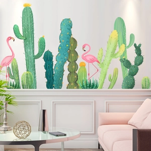 Stickers muraux flamants roses et cactus pour décoration de chambre style nordique