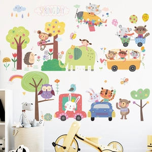 Cute forest animals wall stickers with elephant and bear for nursery room decoration