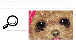 Detail of cute brown poodle wall sticker featuring realistic fur texture and red bow