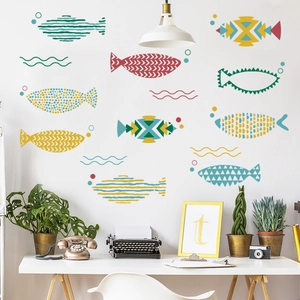 Nordic geometric ocean fish wall stickers for bathroom tiles and minimalist home decor