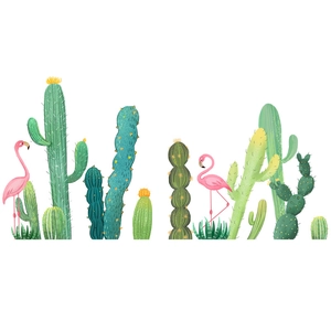 Stickers muraux flamant rose et cactus vert avec illustration botanique tropicale