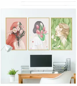 Three-piece set of modern minimalist woman and floral wall stickers for home office decor