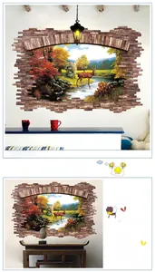 Détail d'adhésif mural 3D avec cerf de forêt et texture de brique pour décoration