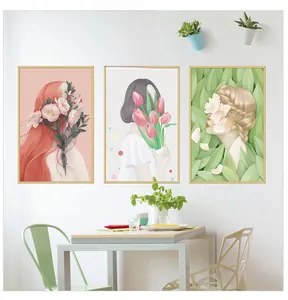 Detailed view of three minimalist floral female silhouettes as waterproof wall stickers