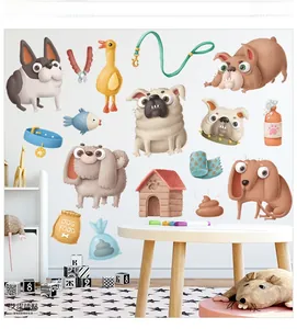 Detailed sheet of cartoon dog wall stickers with kennels and pet accessories for kids room