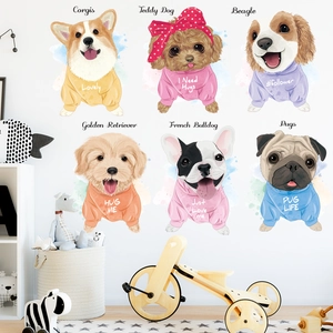 Set of six cute cartoon dog wall decals featuring Corgi and Golden Retriever breeds