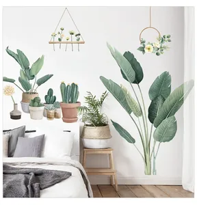 Détails des stickers muraux en PVC avec feuilles de bananier et fleurs en pot