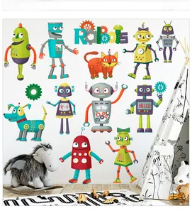 Stickers muraux robots détaillés pour chambre enfant avec engrenages et personnages