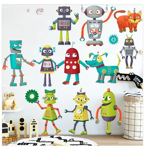 Stickers muraux robots colorés avec engrenages pour décorer une chambre d'enfant
