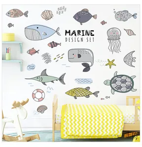 Detailed view of marine themed wall stickers with whale and sea turtle patterns